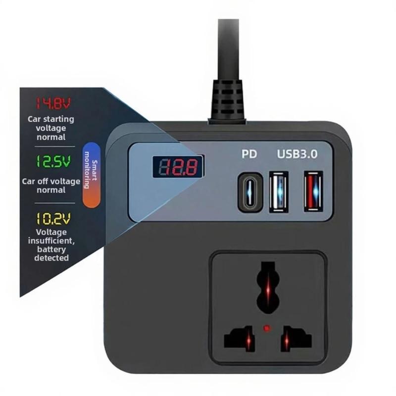 DC12V-24V to 220V AC Car Travel Adapter Voltage Converter 100W Car Power Inverter Car Plug Adapter Outlet for Road Trip