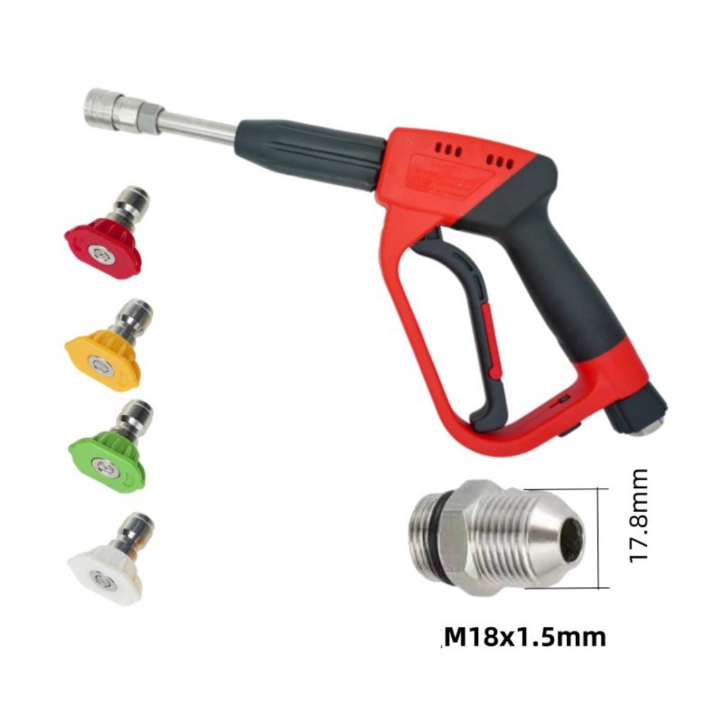 Extended High Pressure Water Gun with Interchangeable Nozzles for Home Garden Use Quick Connect Anti-Tangle Hose Compatible Multiple Interface