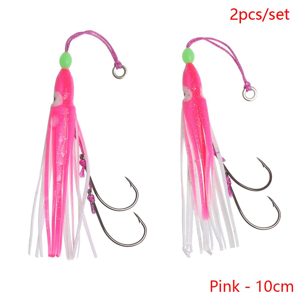 2Pcs/Lot 6cm/10cm/12cm Saltwater Octopus Bait Hook Squid Skirt Lure Soft Silicone Artificial Fishing Tackle Luminous Lure