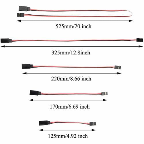 WMYCONGCONG 25-Piece 3-Pin Servo Extension Cable, Male To Female, for Futaba JR Servo Plugs, 5 Sizes (12.5cm/17cm/22cm/32.5cm/52.5cm)