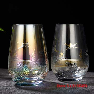 500ml Royal Court Red-crowned Crane Glass Chinese Style Drink Cup Gold Silver Burning Lucky Whisky Tumbler Beer Mug Water Teacup