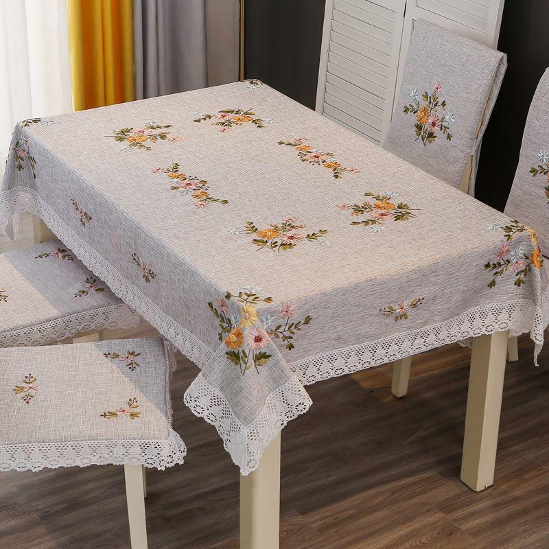 

Хлопково-льняная ткань для скатерти, прямоугольная скатерть для кофейного столика, бытовая китайская скатерть, квадратная вышитая накидка, пасторальный стиль Sunflower slub cloth Gray Square 60*60cm