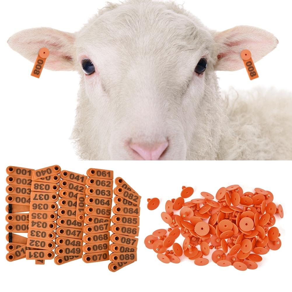 1-100 Number Plastic Livestock Ear Tag Animal Tag for Goat Sheep Pig (Orange)
