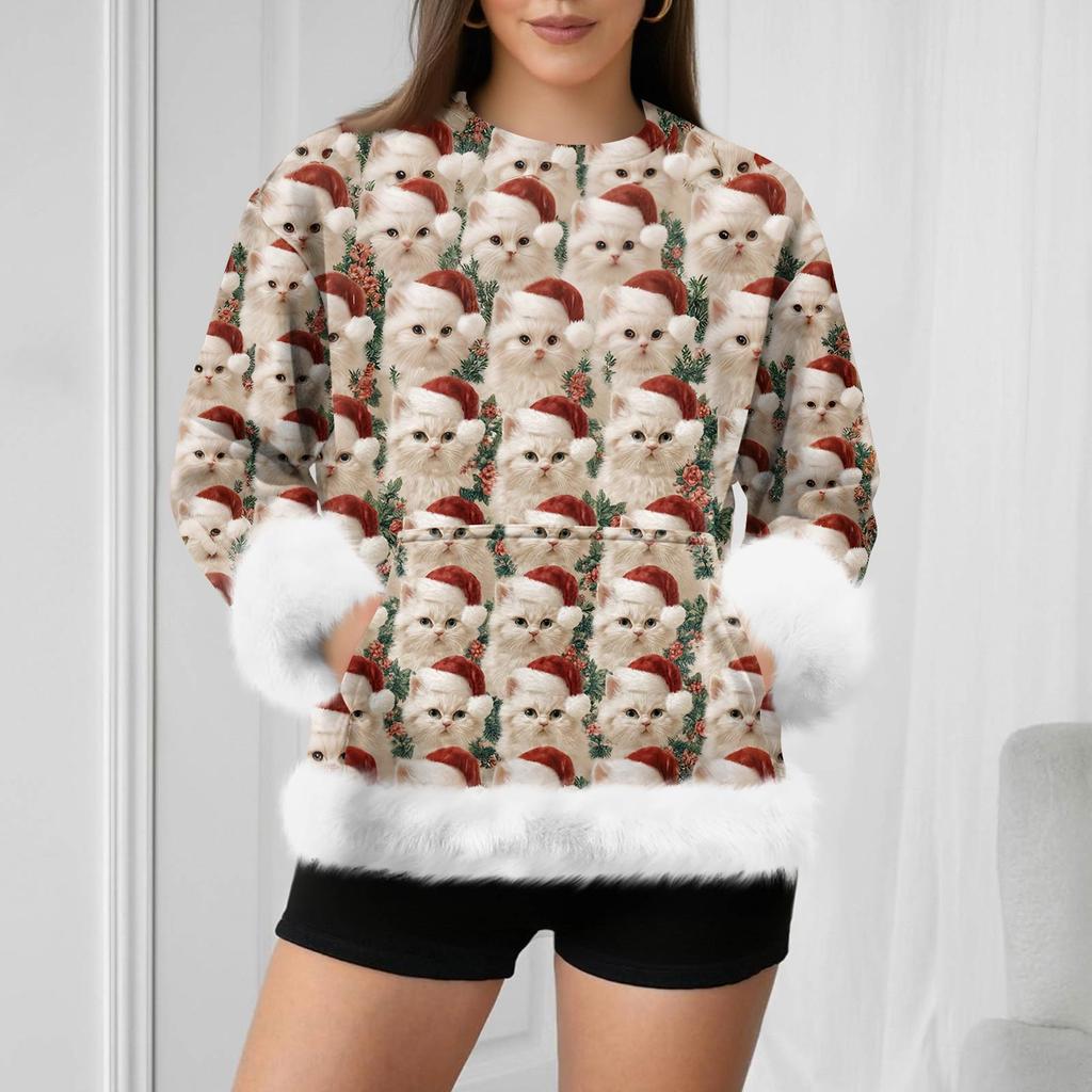 Women's Casual Fashion Christmas Retro Print Long-Sleeve Sweatshirt