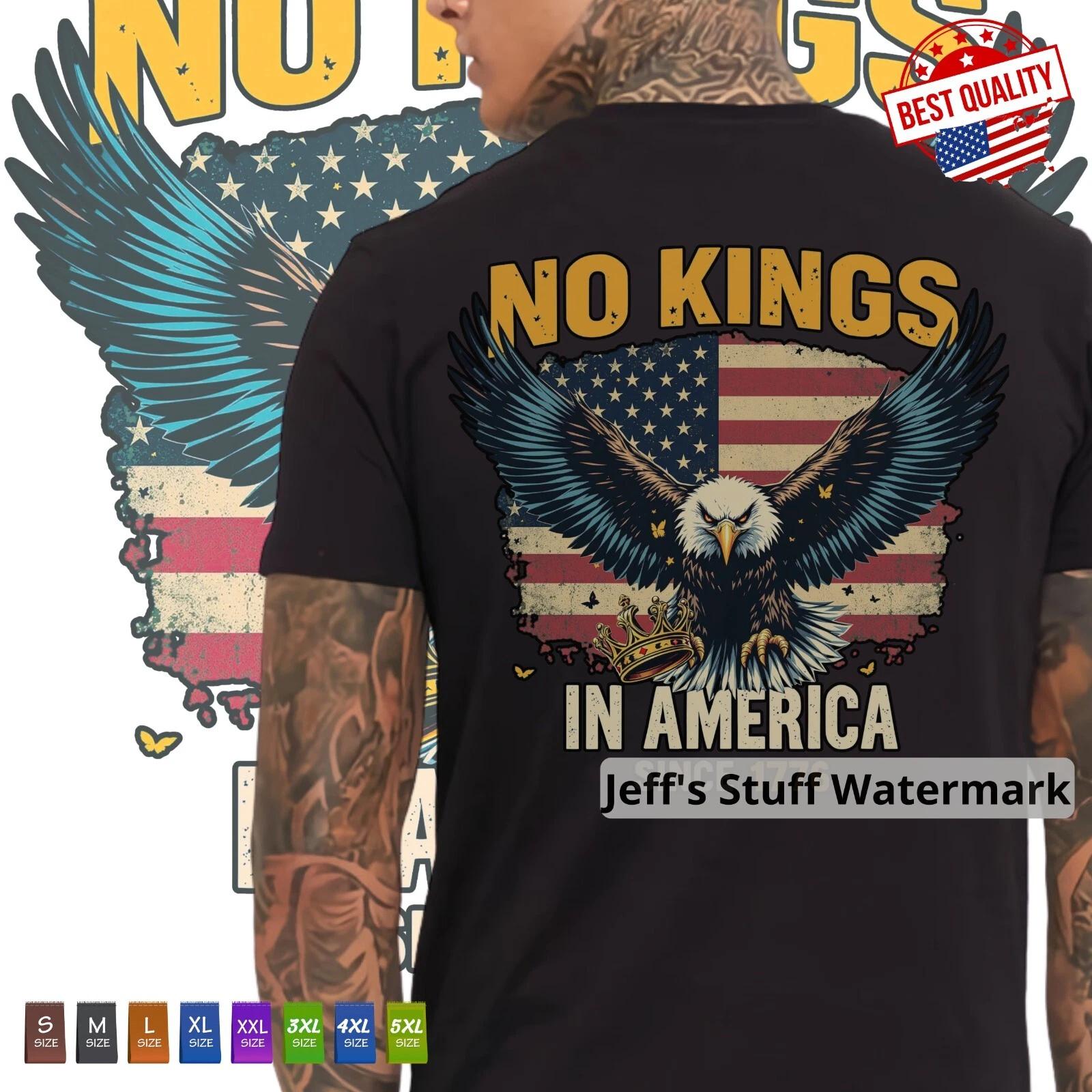 No Kings In America T Shirt Vintage Eagle Look, Patriotic Tee Protest Clothing 4XL