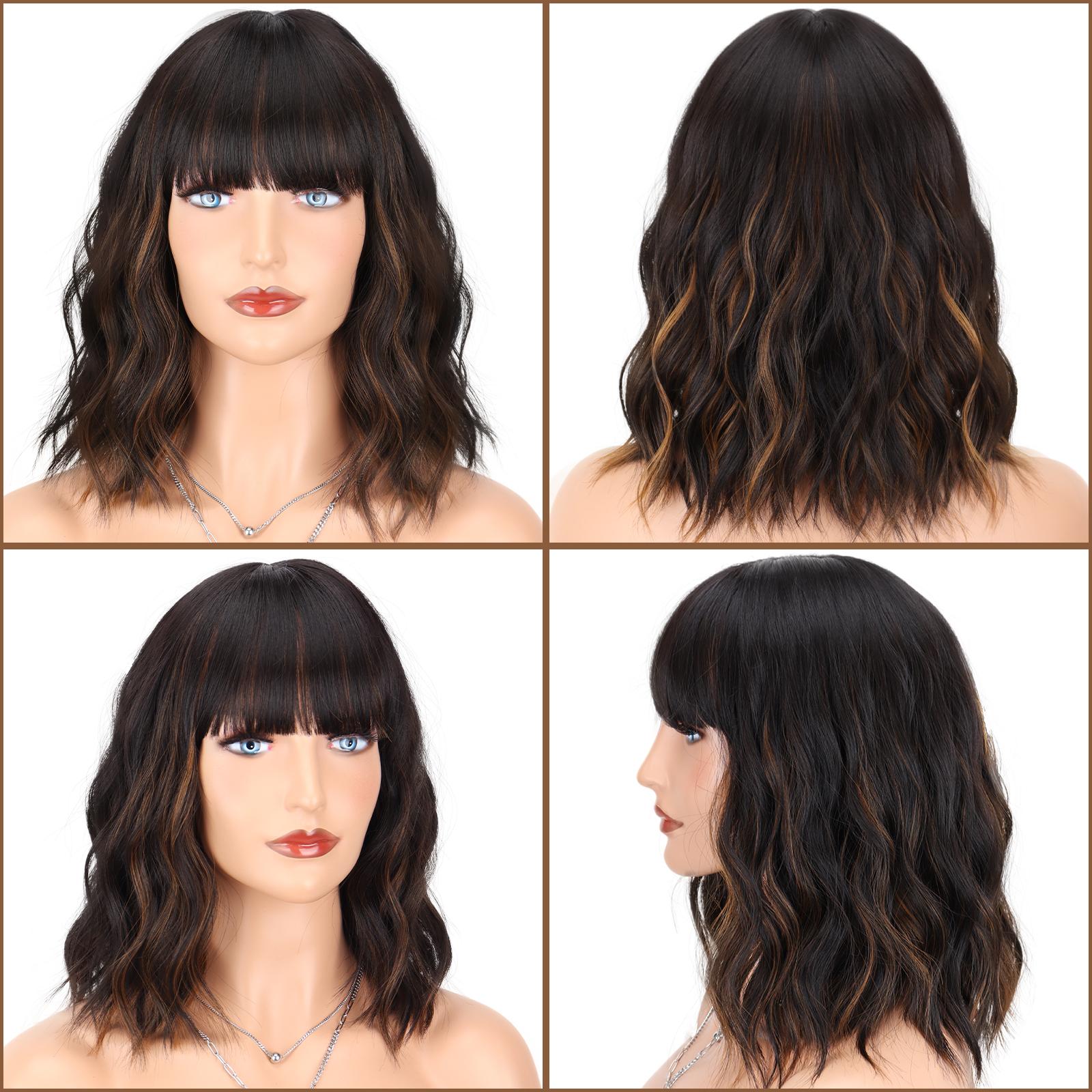 

MISSQUEEN розовые короткие волнистые синтетические термостойкие волокна парики с челкой черные коричневые парики боб для женщин косплей натуральные волосы 4t30