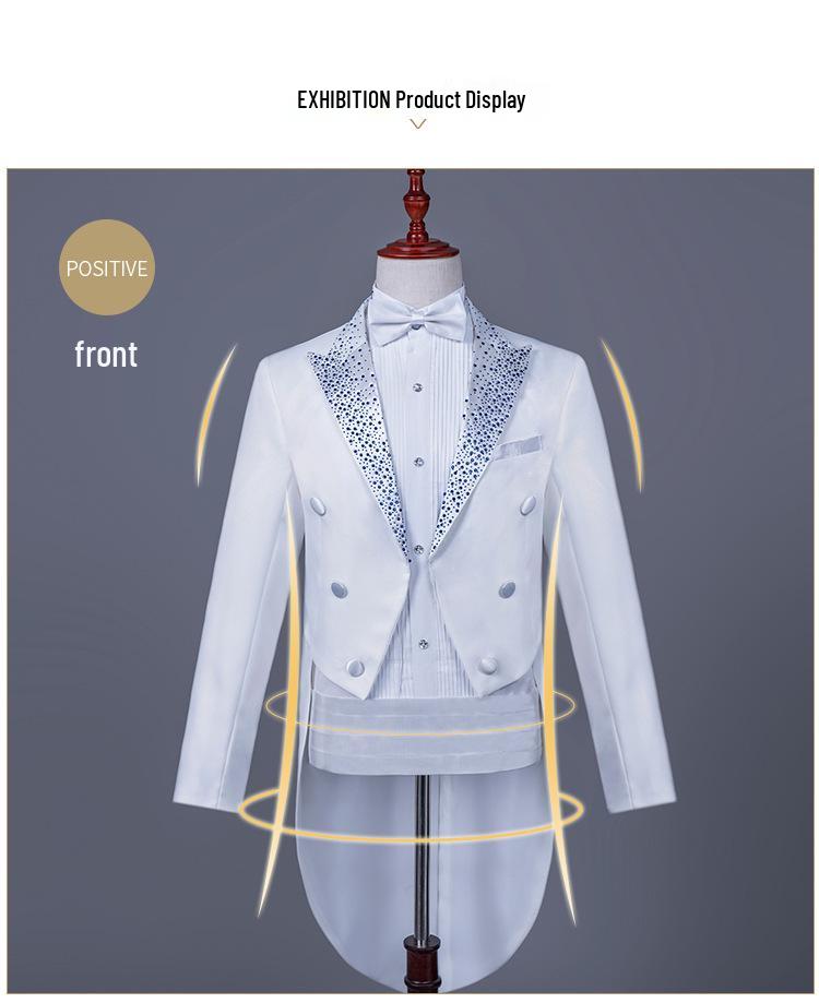 Men's Black and White Rhinestone Tailcoat for Magician, Singer, or Conductor - Formal Performance Wear