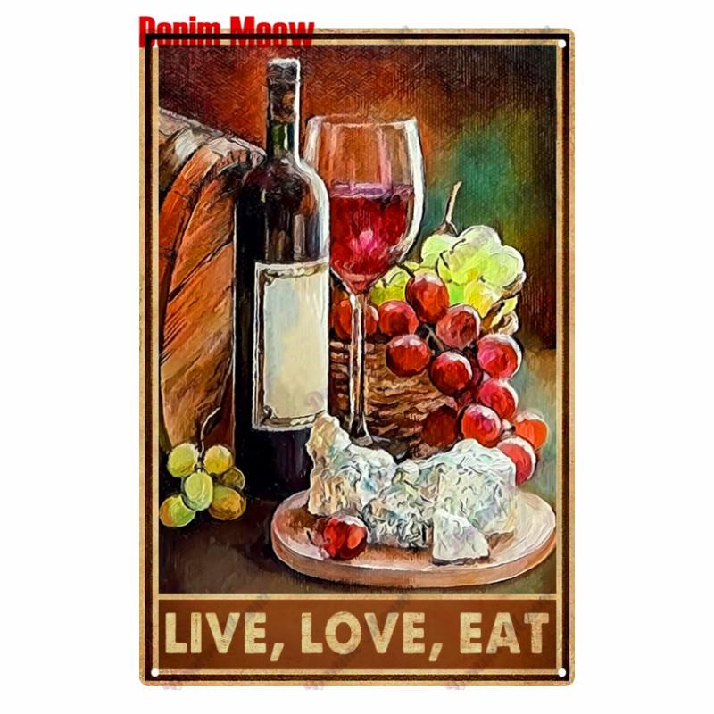 Vintage Turquoise Cat Metal Poster, I Drink Wine Wall Tin Sign, Retro Frogs, Wine Plate for Elf Bar, Pub and Garden Decor, WY52