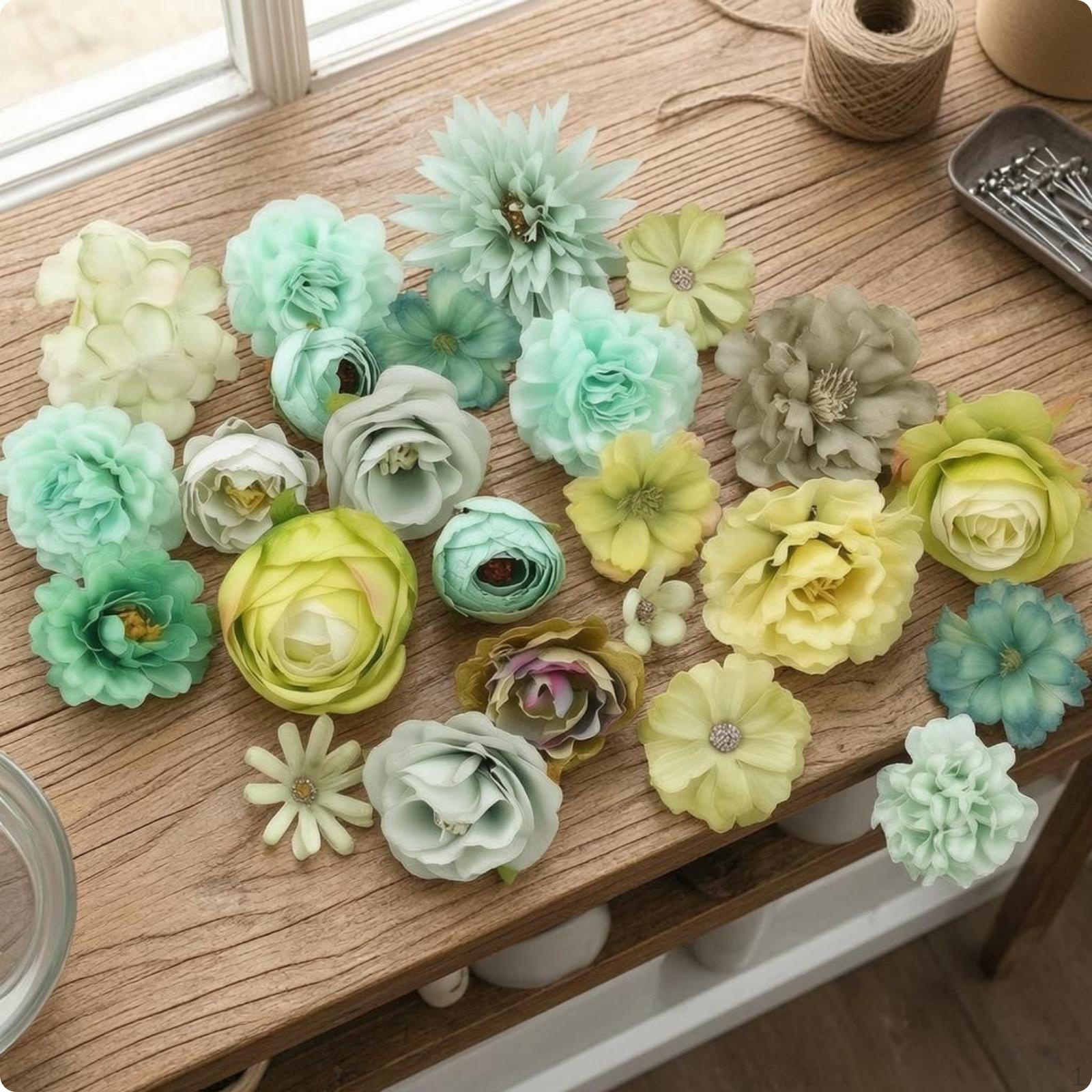 50 Pieces Artificial Flower Heads Mixed Sizes Decorative MultiStyle for Shop Display,
