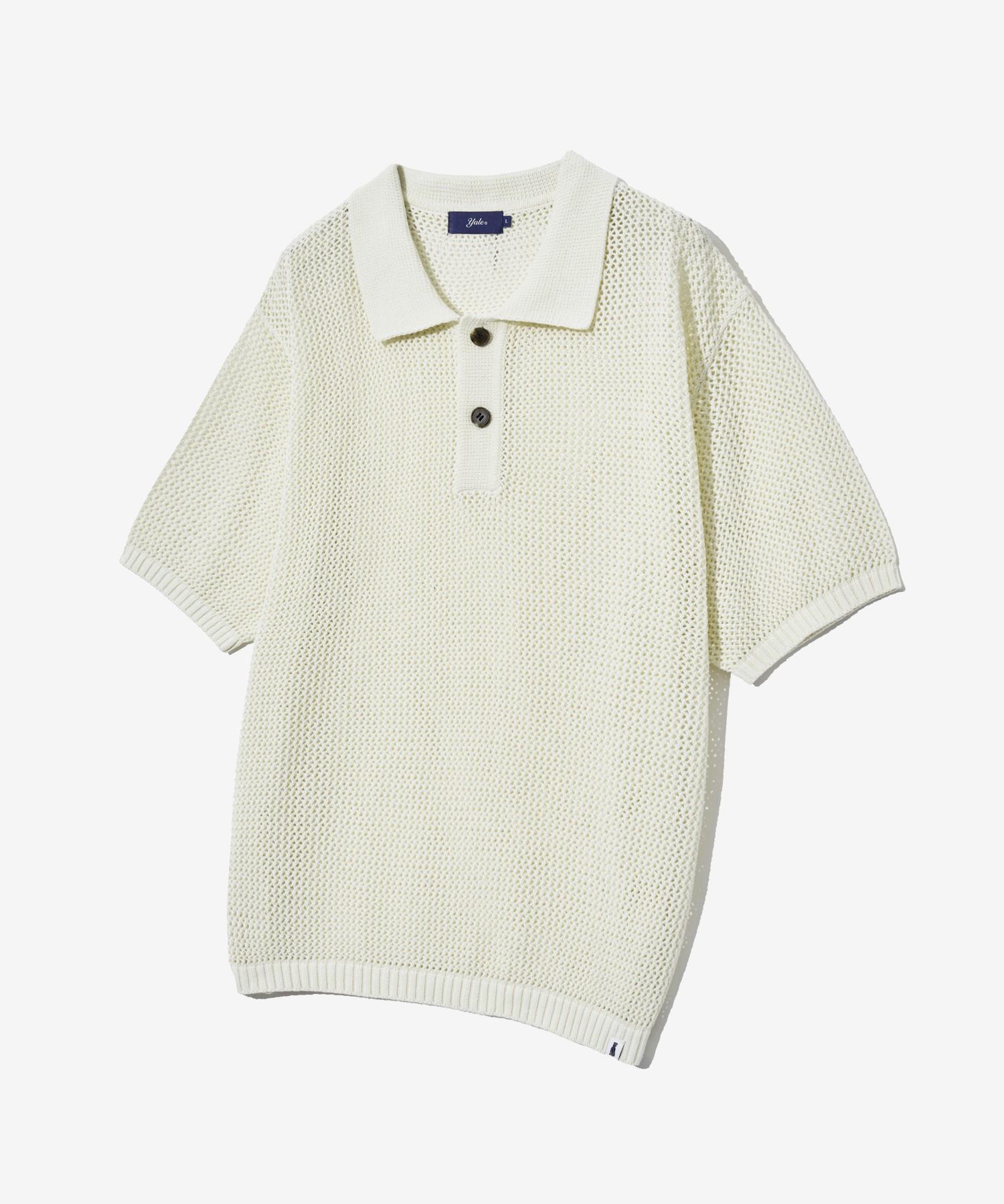 Yale Mesh Short Sleeve Polo Knit Ivory Ivory/L