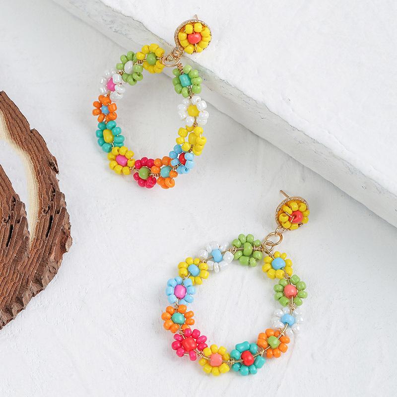 Orecchini Boho alla moda per le donne, stile colorato, orecchini dolci con fiori, gioielli, orecchini con perline floreali, accessori LXY