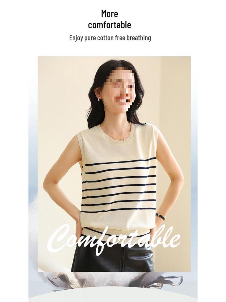 Women's Summer Striped Cotton Knit Sleeveless Sweater Vest - Age-Reducing Fashion Top