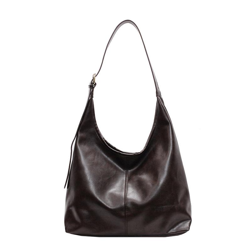 Autumn Premium Oil Wax Leather Shoulder Tote Bag Women's Fashion Commuter Vintage Large Capacity Underarm Bag