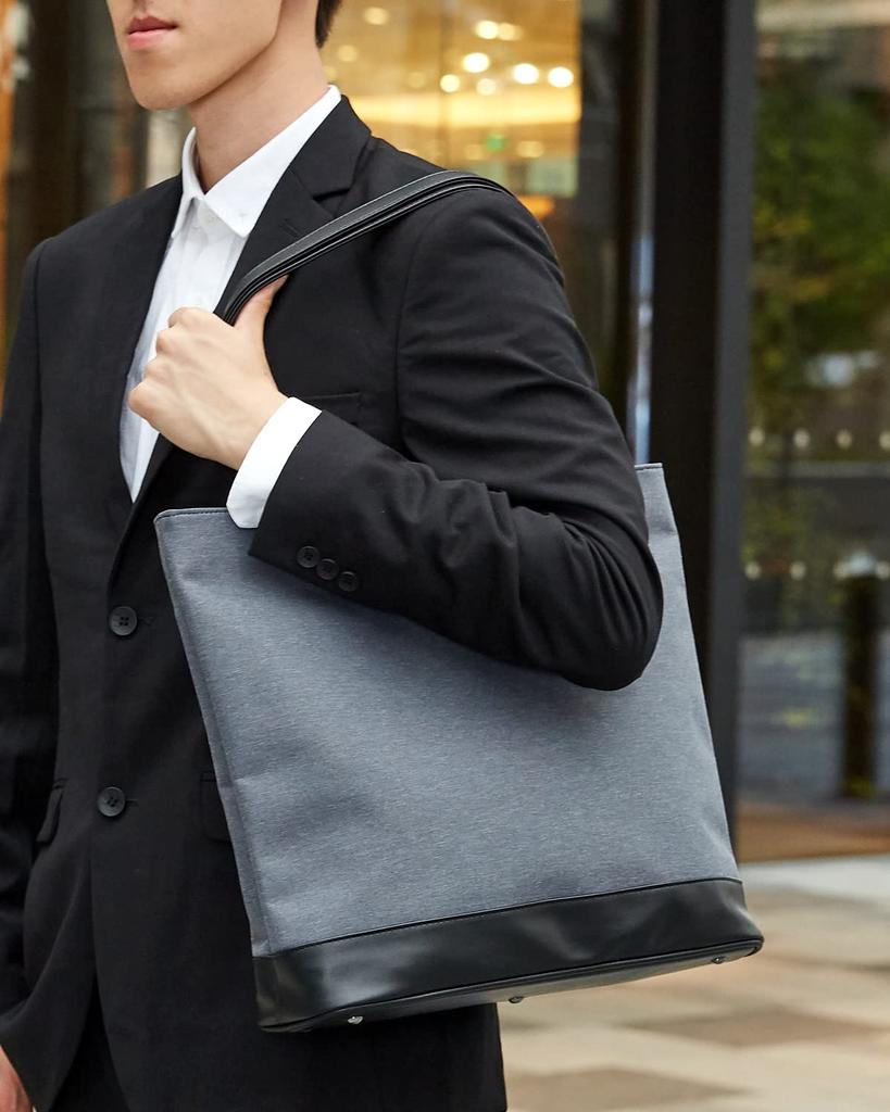 UNISOUL Business Tote 3 Large A4 Travel Men's Bag, Colors, Water-Repellent Nylon, Capacity, Size, Lightweight, Casual, Vertical, (Light Gray)