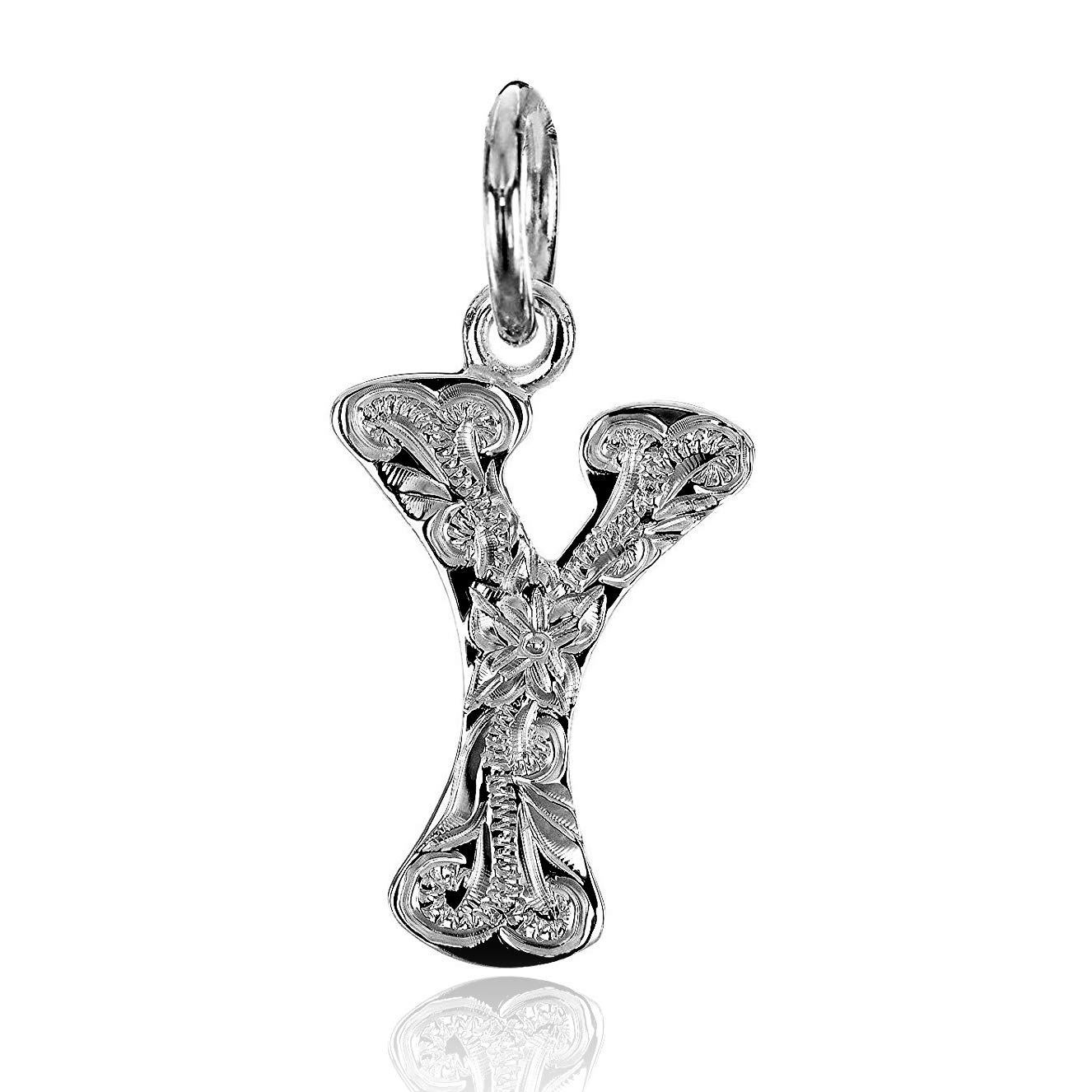 [Leilani] Hawaiian Jewelry Initial (Y) Silver Necklace Pendant, Sterling Silver 925 (Chain not included)