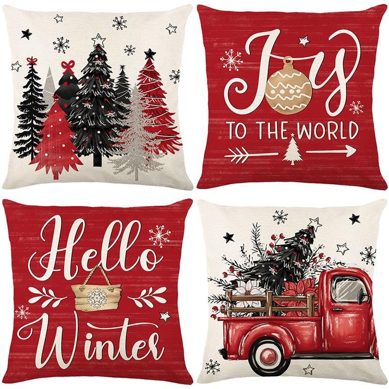 Christmas Theme Short Plush Pillow Cover Set Holiday Print Cushion Case for Living Room Sofa Home Decor 45x45cm