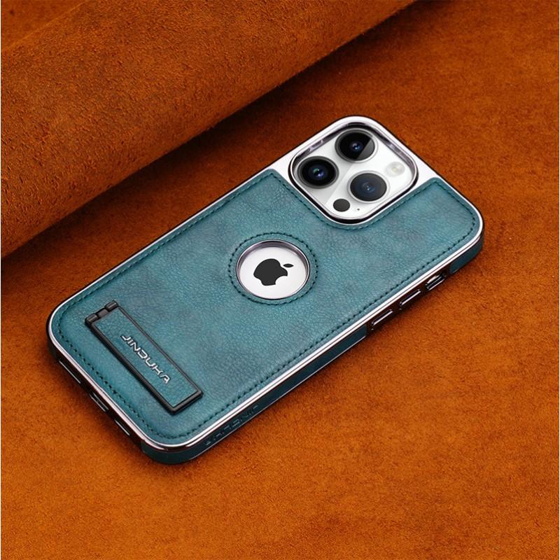 Phone Case With Stand IPhone 18 Pro Max 17 16 15 14 - Slim Shockproof Protective Cover Solid Color Leather Look Minimalist