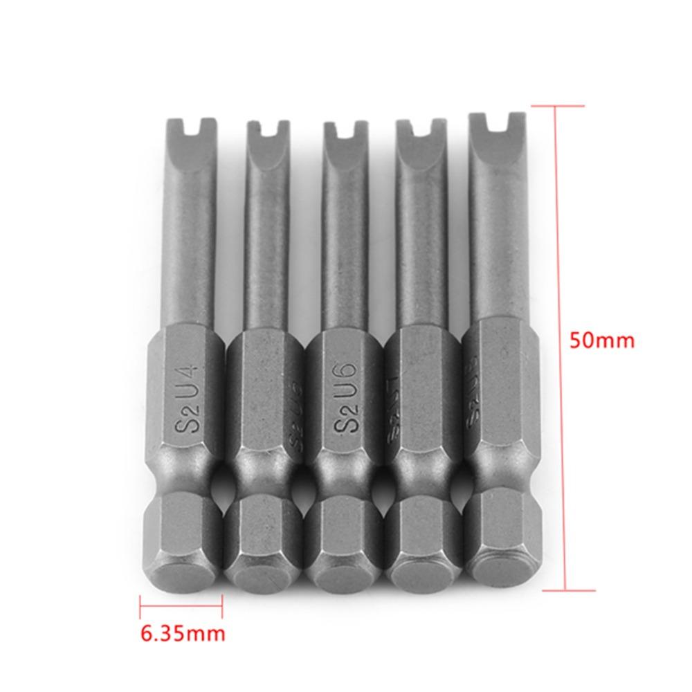 5 PCS 1/4 Inch Hex Shank U Shape Screwdriver Bits S2 Alloy Steel , Magnetic U Type Drill Bits 50mm Length U4 U5 U6 U7 U8