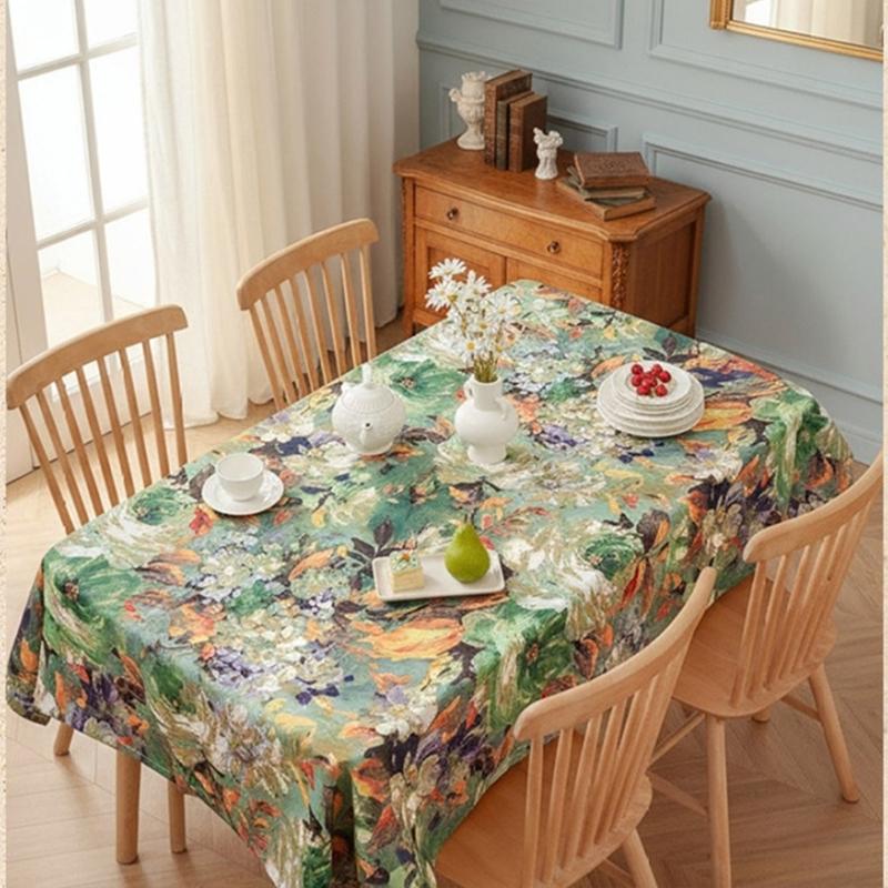 Stylish Florals Print Tablecloth Multipurpose Polyester Materials for Dining Party Home Decoration