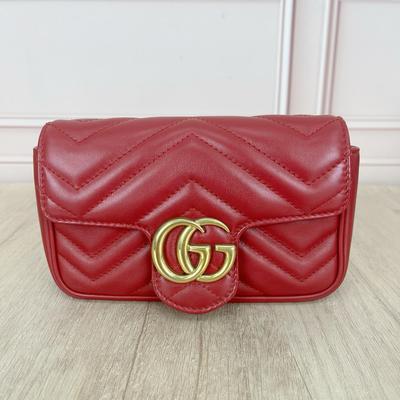 [Gebraucht] GG Marmont Vintage Metalllogo gesteppte Leder Mini-Schultertasche - Ausgezeichnet #3447FS