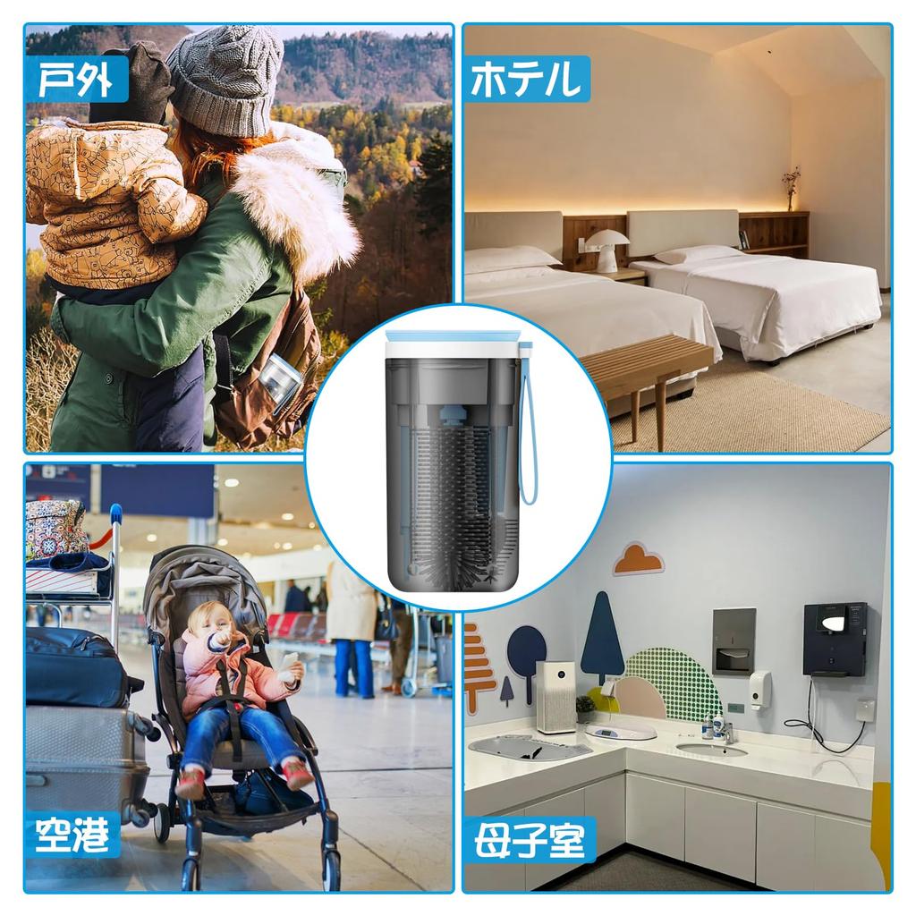 RICISUNG Reiseflaschenbürste, Multifunktionaler Tragbarer Flaschentrockenständer mit Saugerbürste, Silikonbürste, Strohhalmbürste und Flaschenreiniger.