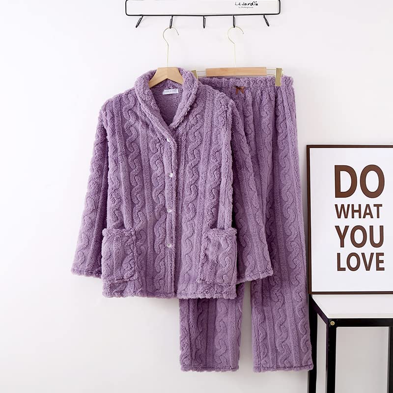 Fluffy Striped Flannel Warm and Fluffy for Fall and and a Great Gift for Day Women's Pajamas, Winter, Loungewear, Sleepwear, Mother's (M, Lavender)