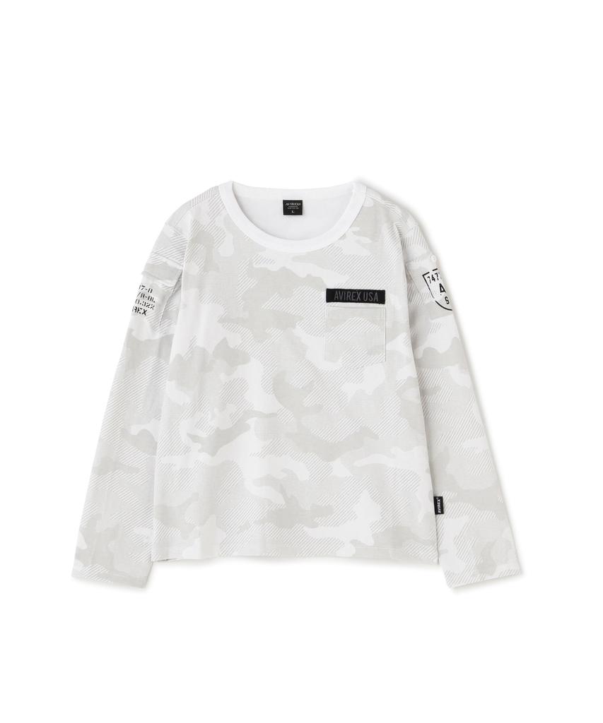 AVIREX KIDS FATIGUE CREW NECK LONGSLEEVE T-SHIRT L 444 white camo 783-3930951