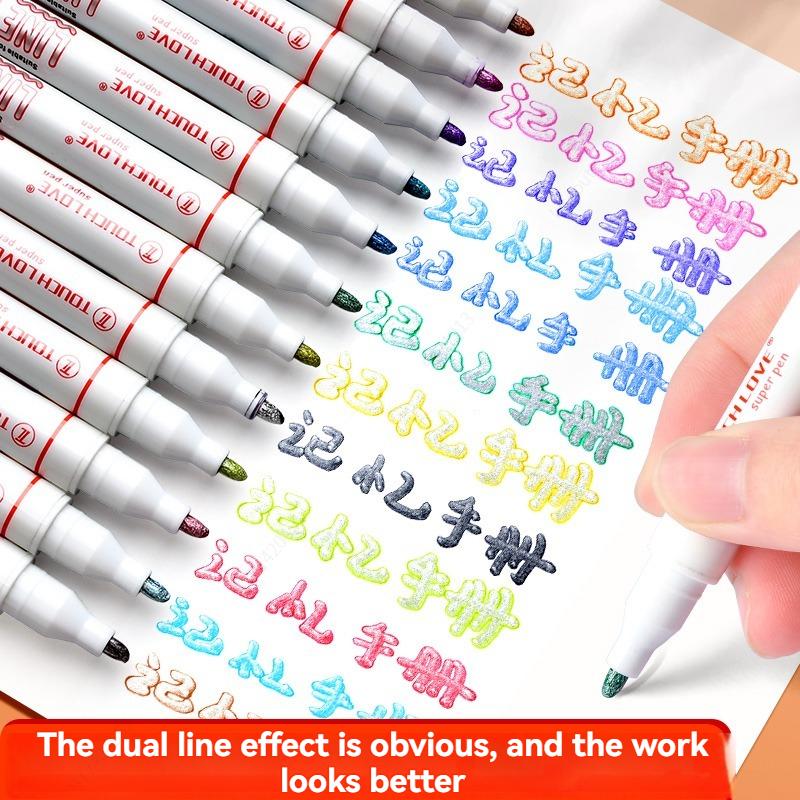 Double Line Outline Pens 12/24 Colors Self-Outline Metallic Markers Glitter Writing Drawing Pen for DIY Art Crafts Scrap Booking