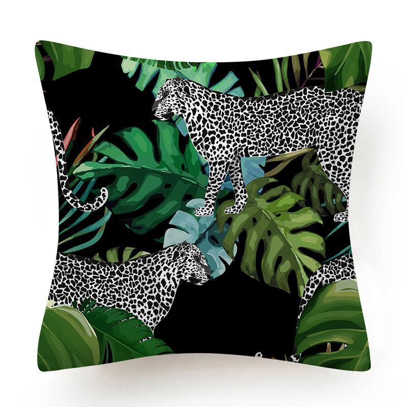 Polyester Tiger Leopard Print Pillowcase Upholstery Sofa Cushion Palm Leaf  Tropical Jungle Home Decor  Cover