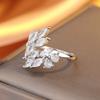2026 High-end Wide-sided Zircon Leaf Opening Ring Light Luxury Niche Design Personality Temperament Cold Wind Fashion Ring