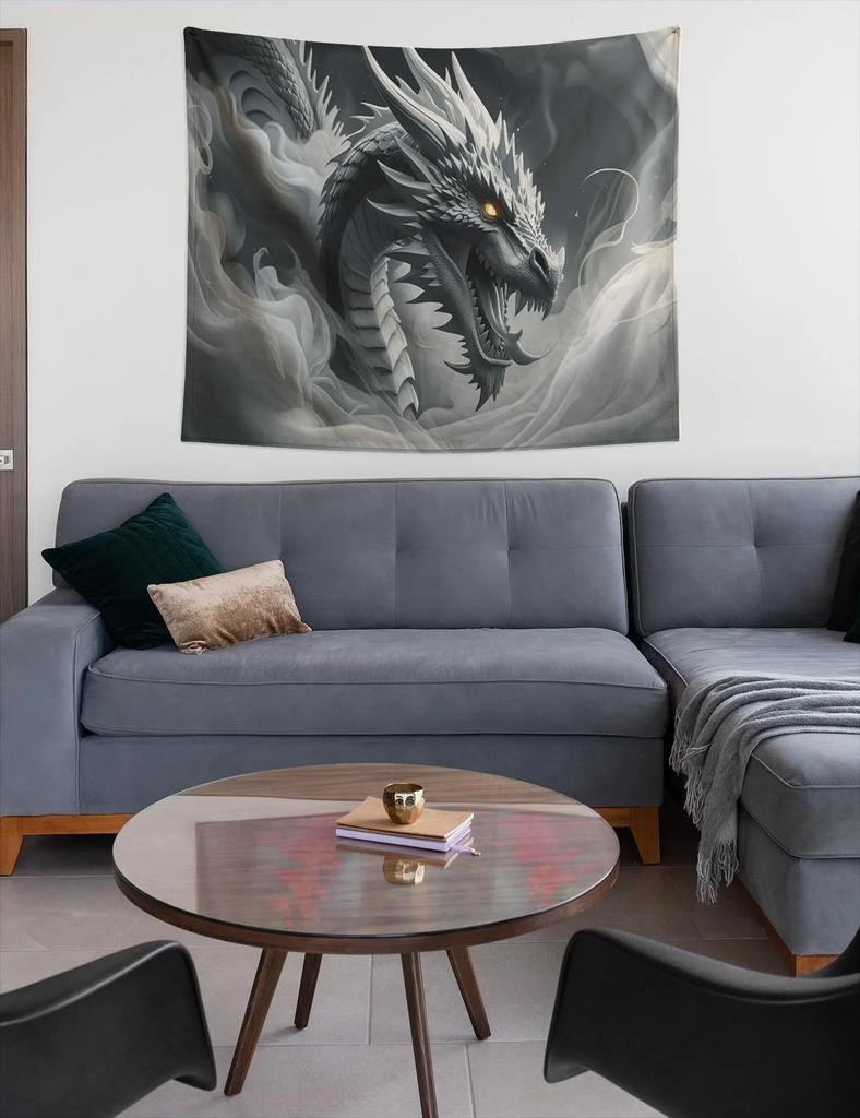 Black Dragon Tapestry Wall Hanging Dark Fantasy Art Gothic Dragon Decor Wall Art for Bedroom Living Room