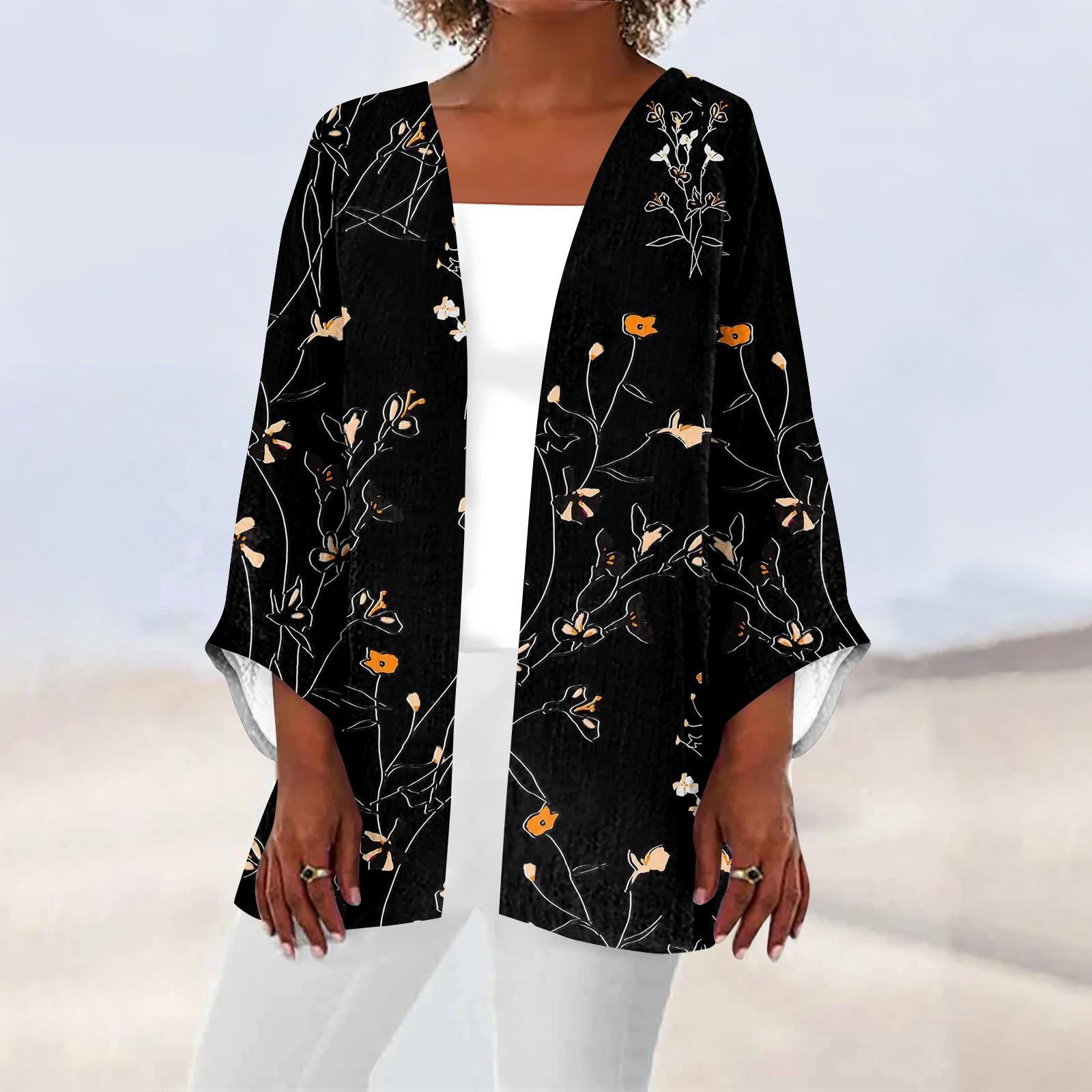 

Женская повседневная модная легкая куртка средней длины с принтом Caot в стиле ретро, ​​кардиган M чёрный