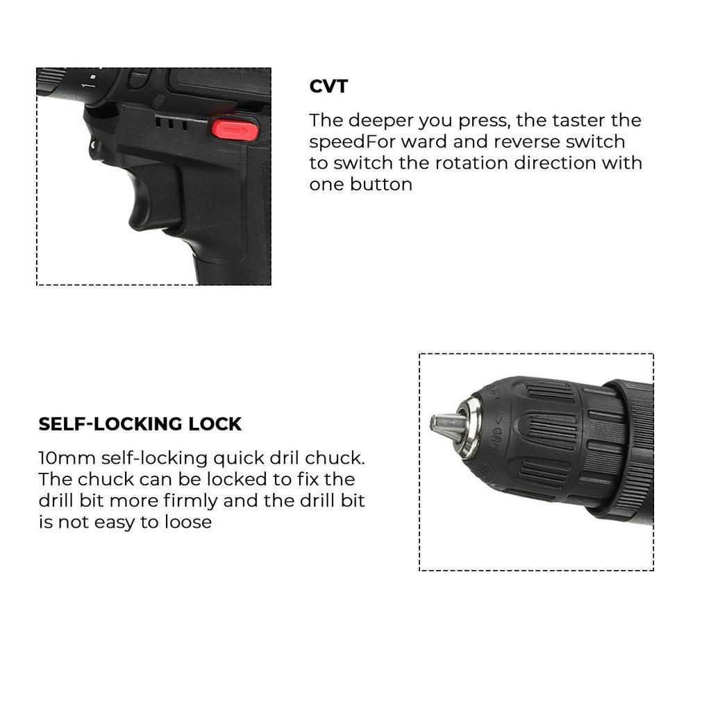 Electric Screwdriver Drill 25+3 Cordless Drill Torque With 2Pcs Battery Electric Hammer Impact Drill Power Tool 36V