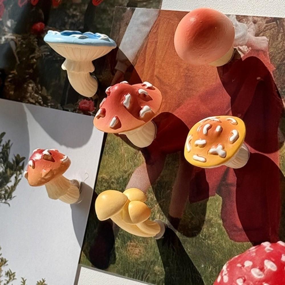 6pcs 3D Mini Mushroom Fridge Stickers Simulated Forest Theme Miniature Figurines Magnetic Micro Landscape Ornaments Home Decor