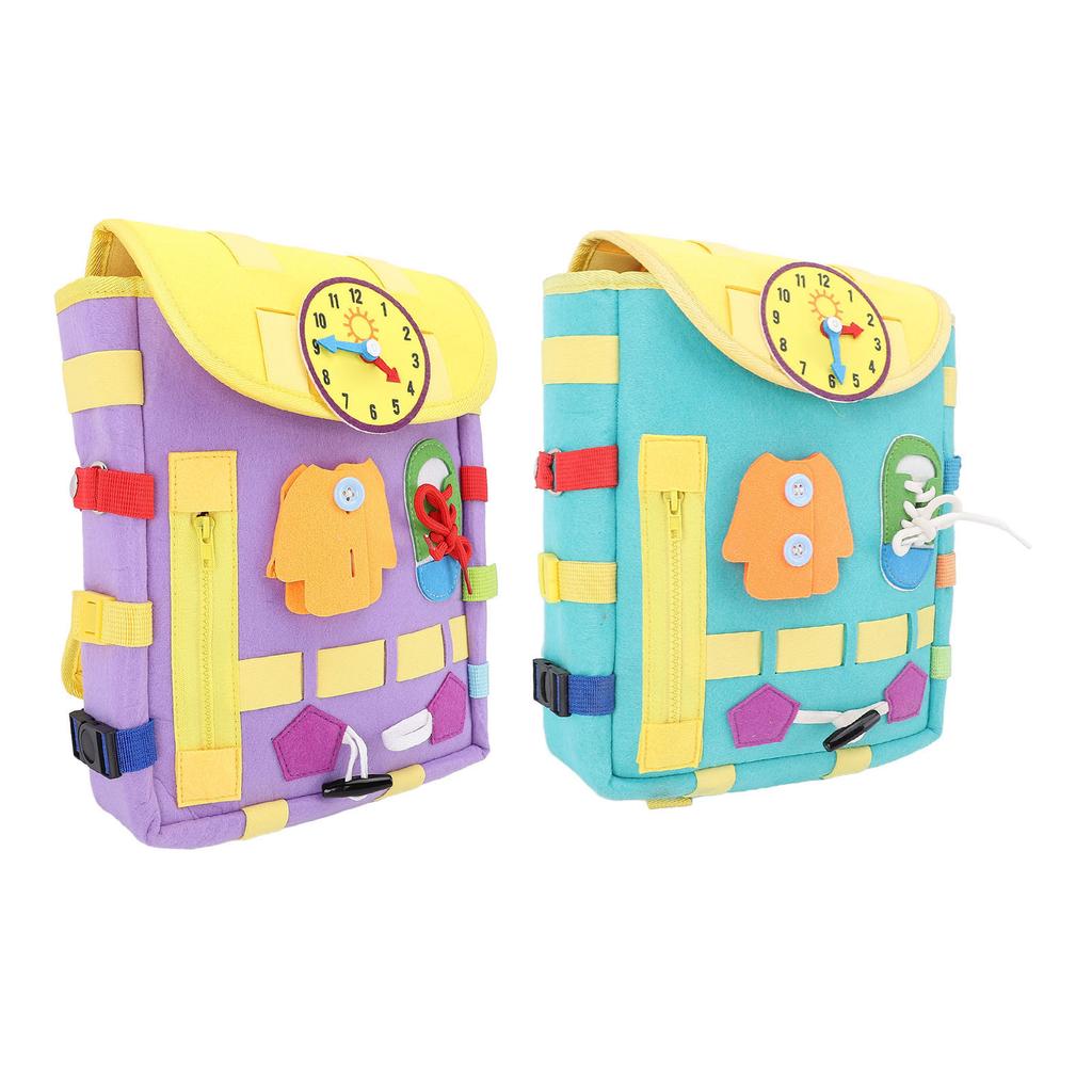 Toddler Backpack with Learning Activity Buckles Sensory Backpack Shoelace Tying Zipper with Stretch