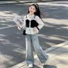 Children's Spring/Autumn Fashion Shirt: Stylish Korean Two-Piece Camisole Patchwork Top for Girls