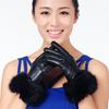 Women's Winter Velvet-Lined Lambskin Gloves - Korean Style, Windproof, Cute Rabbit Fur, Touchscreen Compatible.