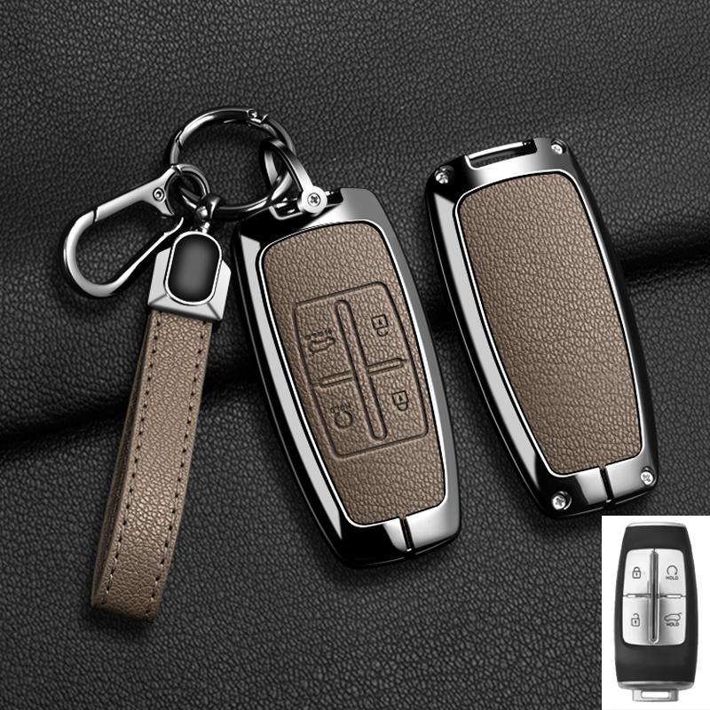כיסוי נרתיק למפתח רכב מסגסוגת אבץ ועור עבור Hyundai Genesis GV80 GV90 2022 GV70 G80 2019 2020 2021 מעטפת מחזיק שלט אביזרים