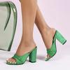 Fashion Chunky High Heel Slippers Women Sexy Open Toe Slide Sandals 2025 Summer Elegant Green Satin Non Slip Platform High Heels