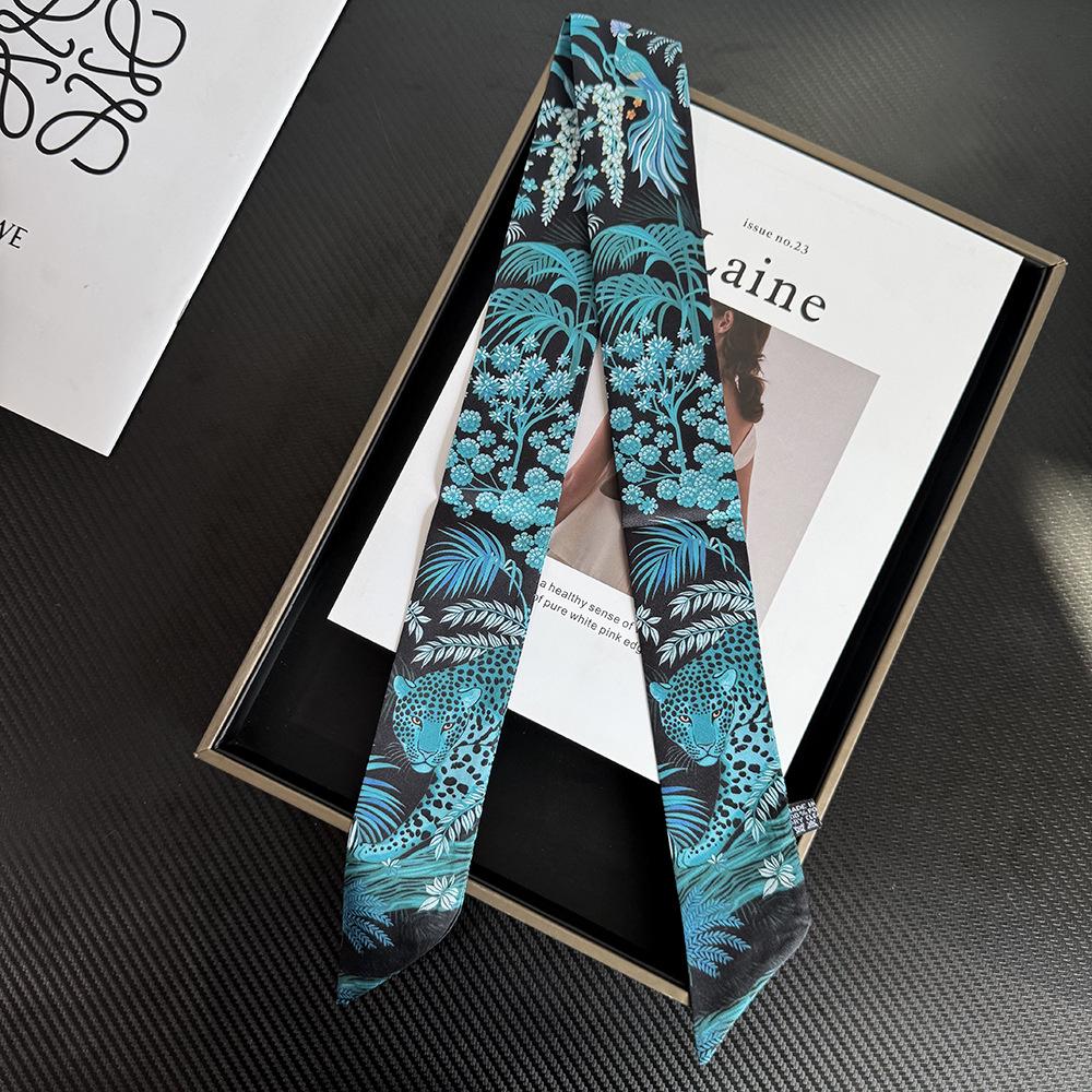 Luxury Cheetah Print Silk-Feel Twill Scarf for Handbag Handles