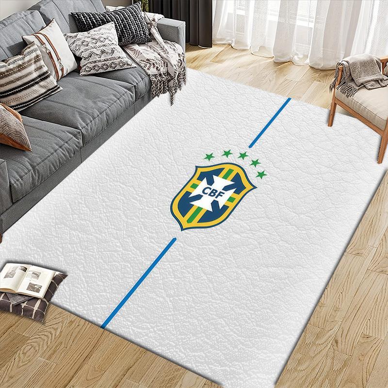 Brazil National Football Team2 Flannel Pattern Square Carpet,Area Rug,Carpet Rug for Living Room Bedroom Sofa Playroom Decor,Non-slip Floor Mat