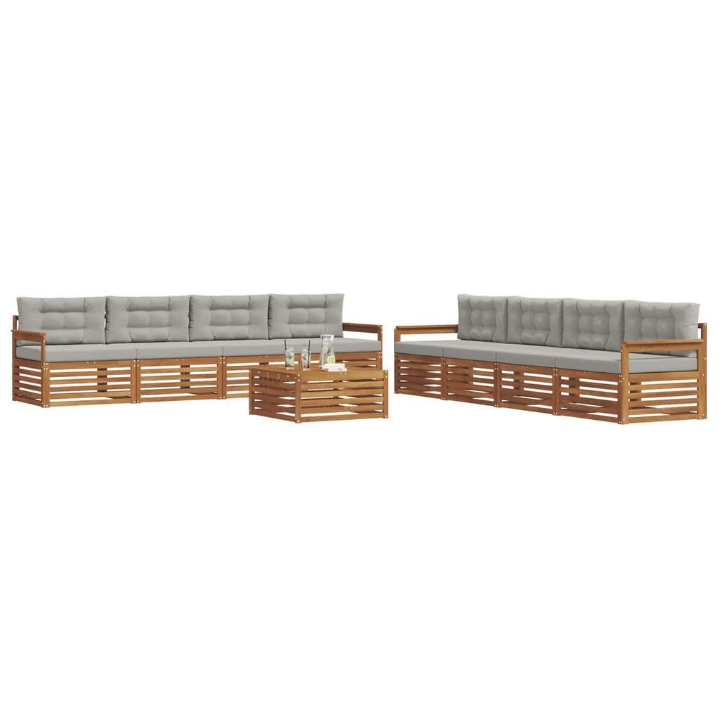 Outdoor Sofa Set with Cushions 9 Pcs Natural and Light Grey