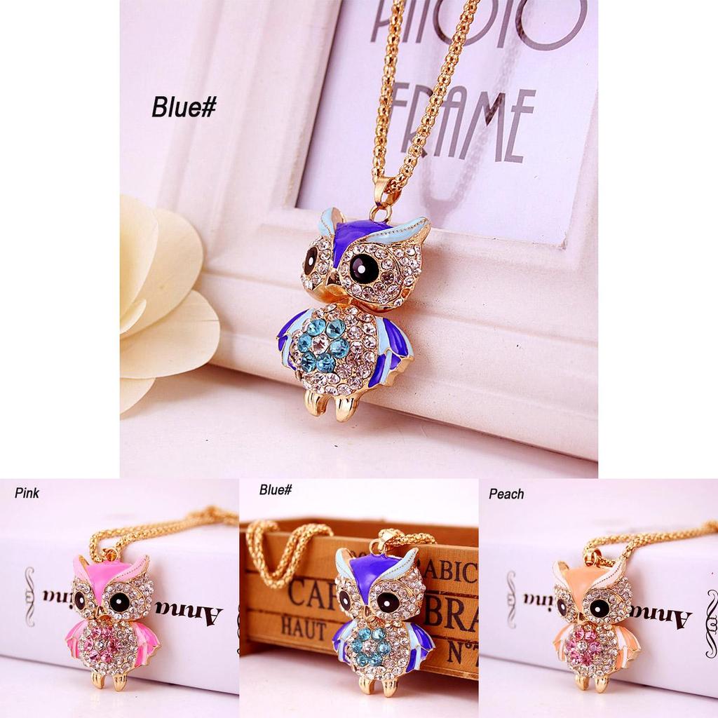 Luxurious Crystal Pendant Long Necklace Featuring Vintage Punk Style Rhinestone Owl
