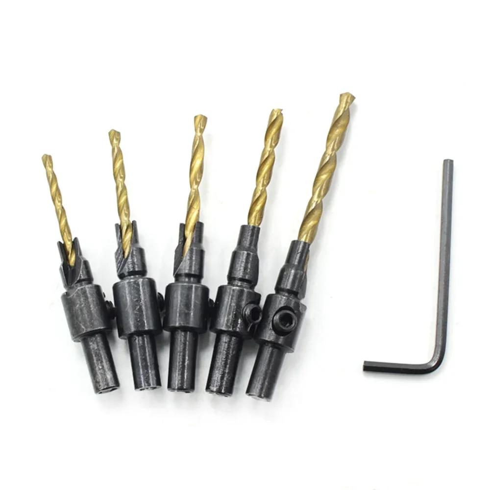 5PCS Countersunk Woodworking Drill Bit Set Drill Guide Holes for Screw Sizes #6 #8 #10 #12 #14 High Precision Tools