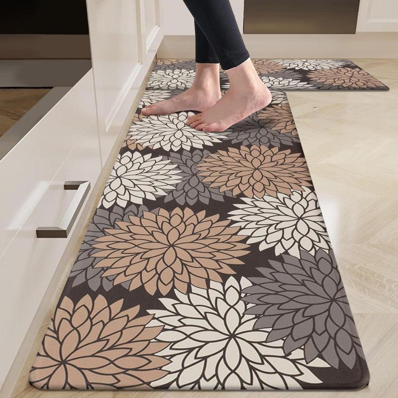Modern Floral Anti-fatigue Kitchen Rug Non-slip Waterproof Oil-proof Carpet for Kitchen Laundry Room Decor