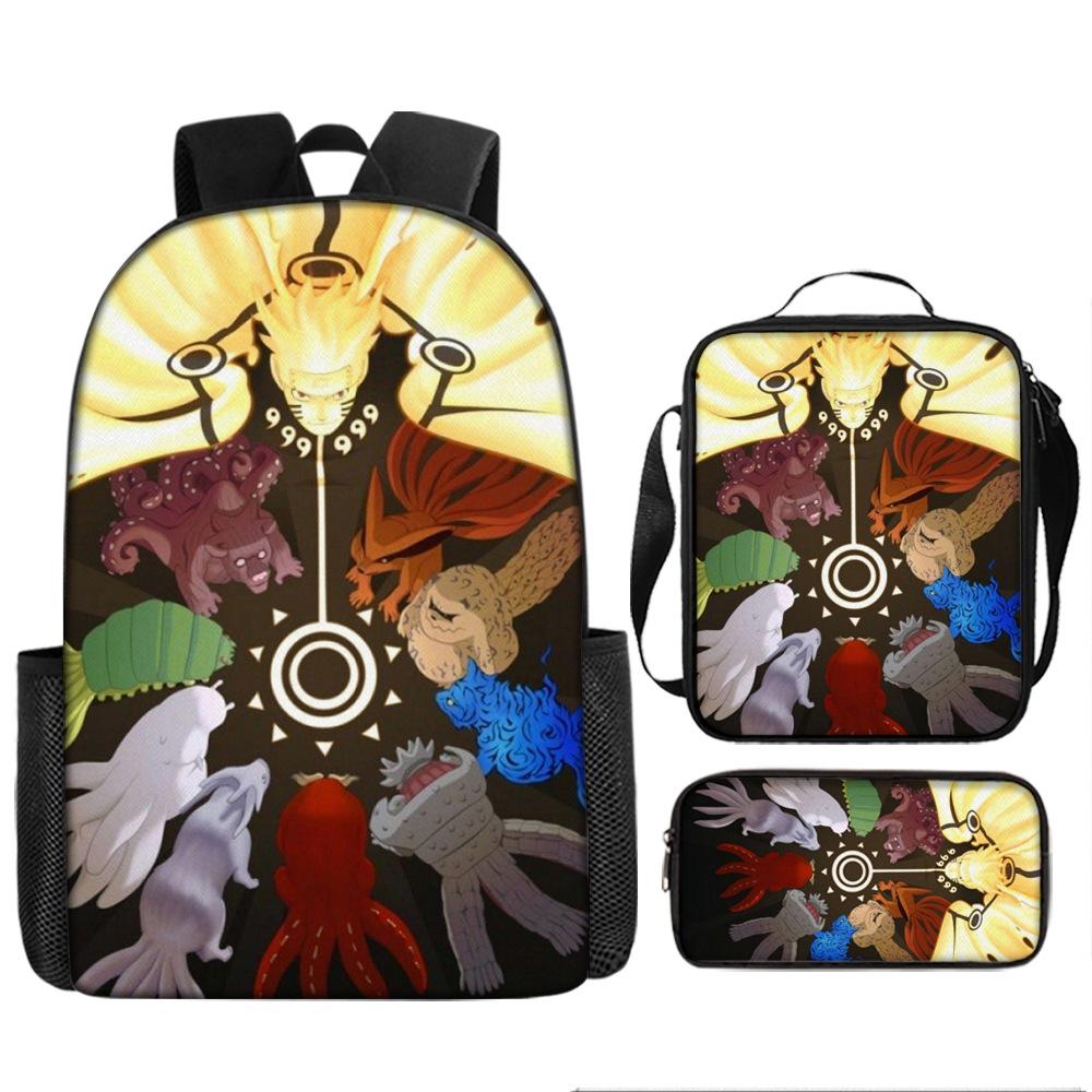 Primary school students' new Naruto cartoon schoolbag three-piece backpack large-capacity backpack