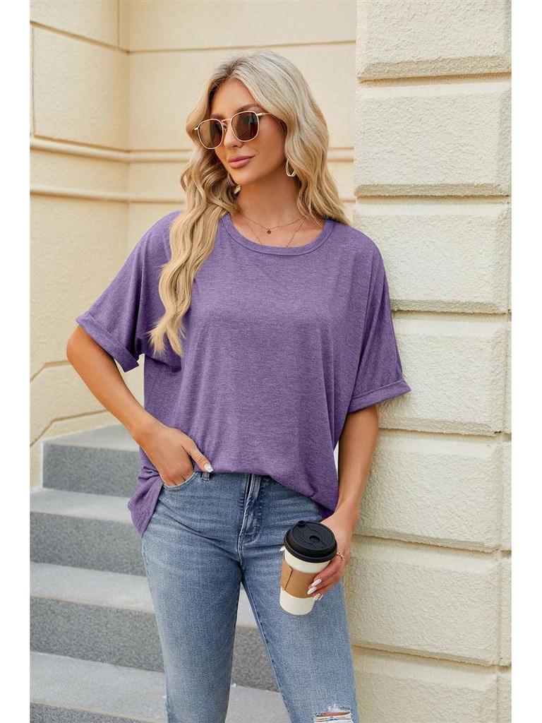 2024 Women's Spring/Summer Loose Solid Color Round Neck Short Sleeve T-Shirt
