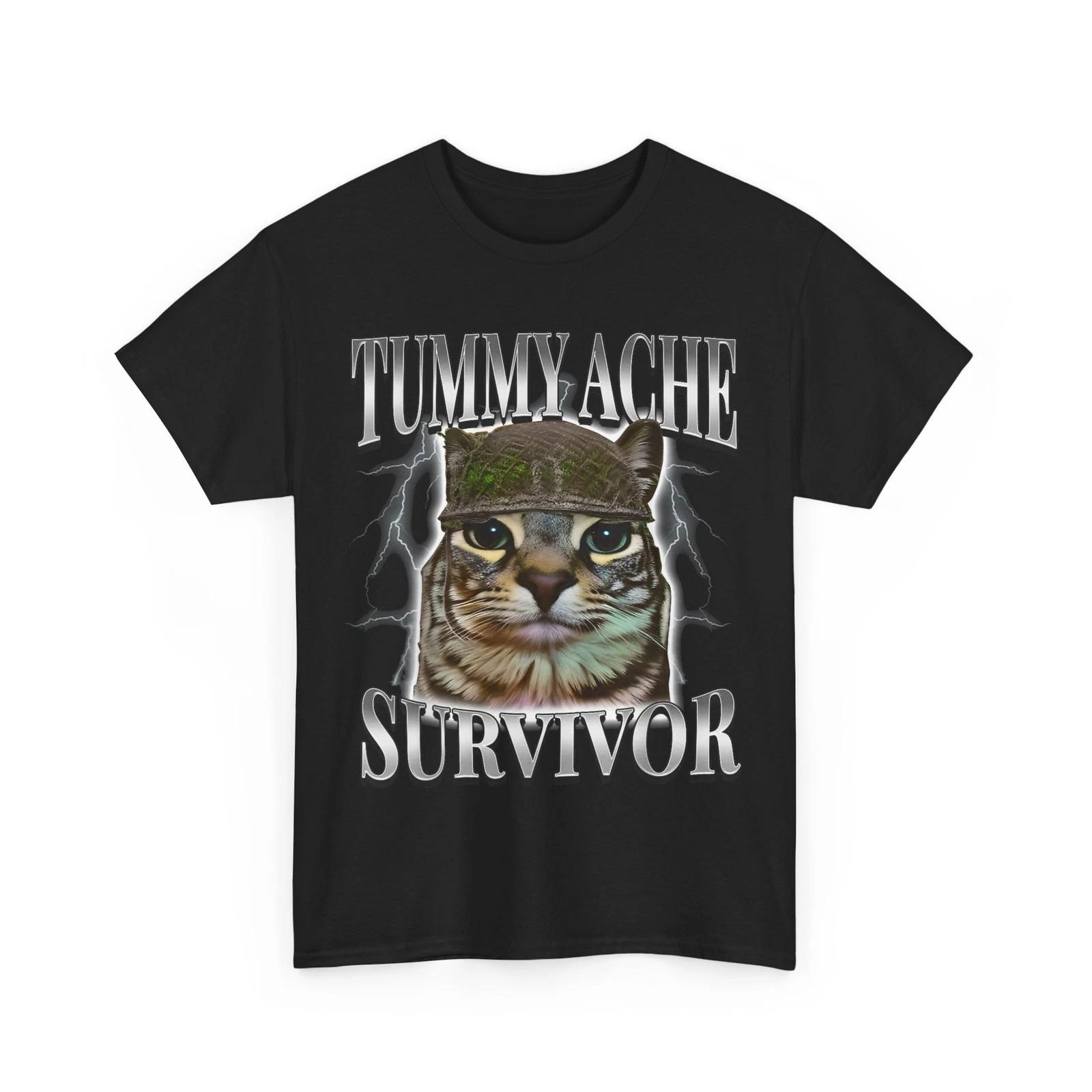 Cat Meme Shirt, Tummy Ache Survivor Cat Women Men Funny Saying T-Shirt 3XL
