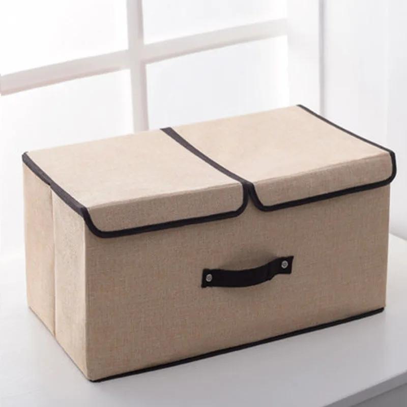 

Home Goods Double Lid Storage Box, Fabric Cotton And Linen Toy Clothes Sorting Box, Foldable Storage Box With Lid For Storage