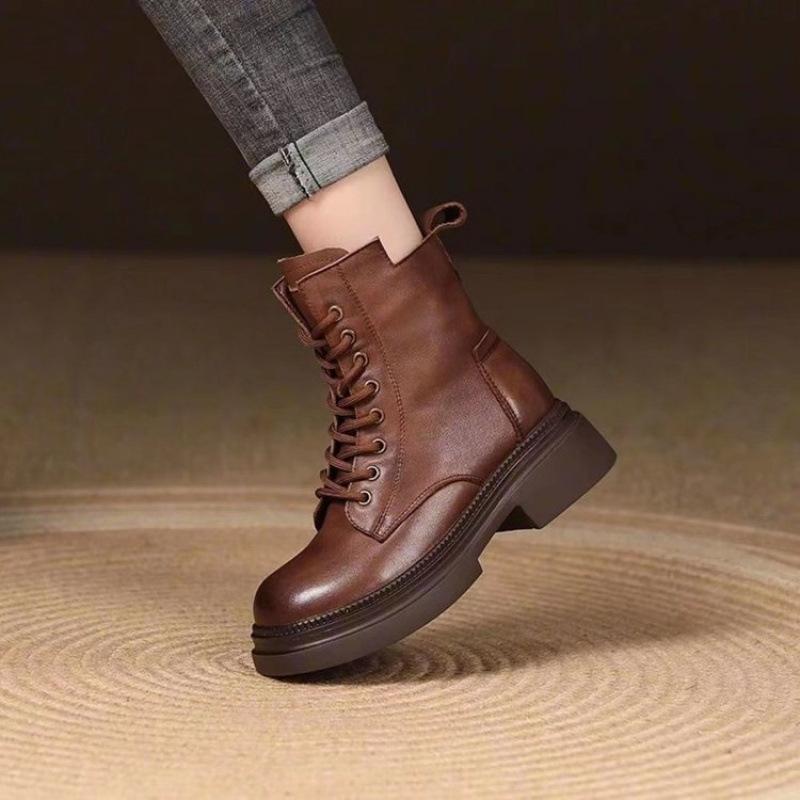 Thick Sole Vintage Boots Side Zipper Leather Short Boots Fashion Versatile Women Shoes